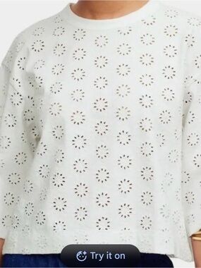 Madewell White Eyelet Long-Sleeve Top Small 100% Cotton Layering